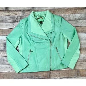 NWT Iman Green Mint Moto Leather Asymmetrical Cropped Jacket sz LARGE